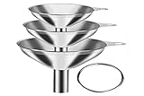 Edelstahl Trichter, 3 Stück Edelstahltrichter Filter set mit Griff, Kitchen Strainer Trichter set, zum Übertragen von Flüssigkeit, Kochölen, Marmelade und Pulver(7.5/5.5/4.5 cm)